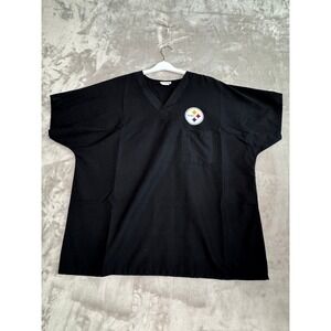 Reebok Pittsburgh Steelers Scrub Top V-Neck Pocket Black Men XL NFL